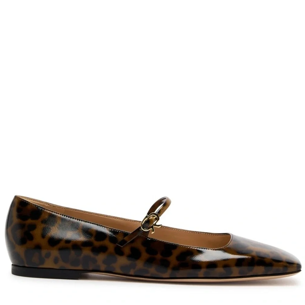 Gianvito Rossi Christina Leopard Print Leather Mary Jane Flats